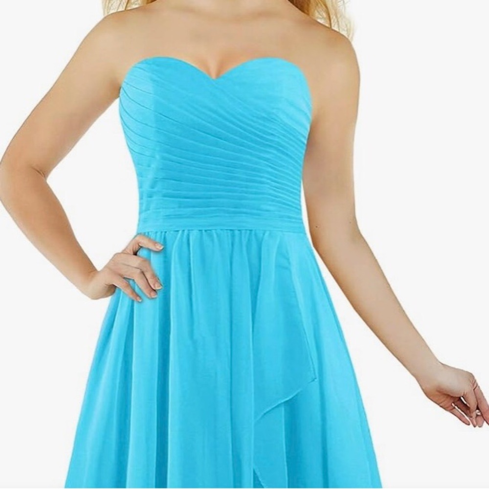 Strapless Sweetheart Chiffon Dress in Aqua Blue